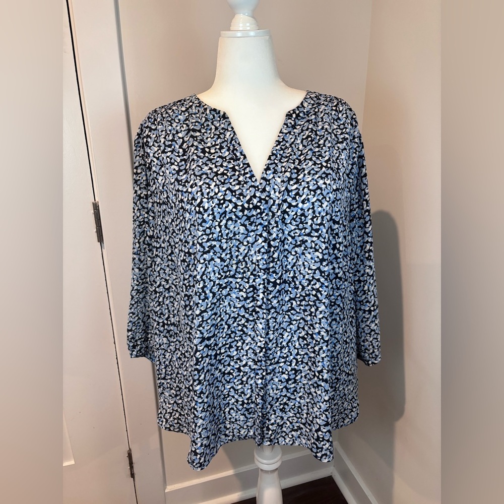 NYDJ Blue Black Abstract Print Blouse Women’s Plus Size 2X Long Sleeve